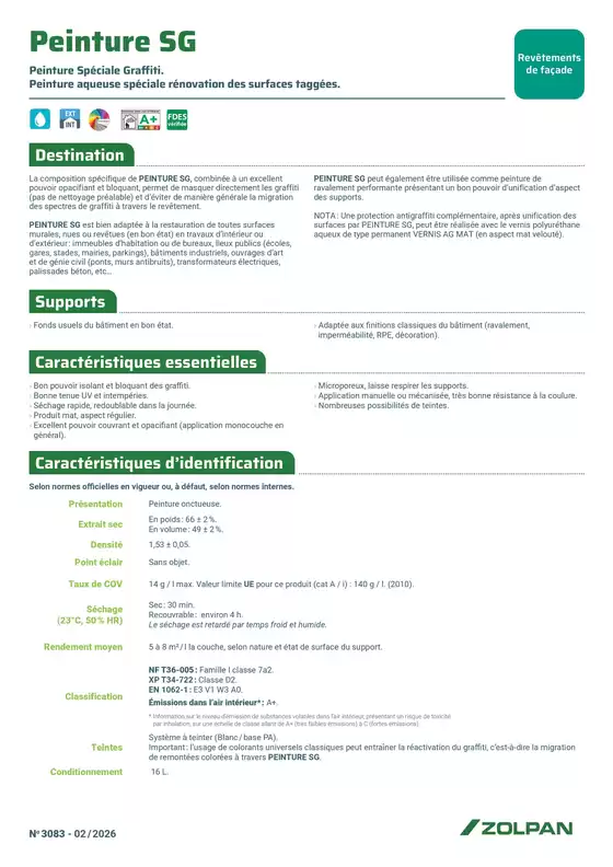 Catalogue Zolpan | Peinture SG fiche technique | 2026-03-25T00:00:00.000Z - 2026-03-31T00:00:00.000Z