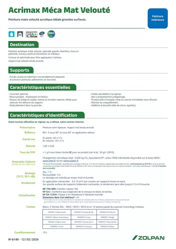 Catalogue Zolpan | Acrimax M25C325A9ca fiche technique | 2026-03-25T00:00:00.000Z - 2026-03-31T00:00:00.000Z