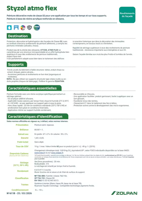 Catalogue Zolpan à Reims | Styzol Atmo Flex fiche technique | 2026-03-30T00:00:00.000Z - 2026-04-30T00:00:00.000Z