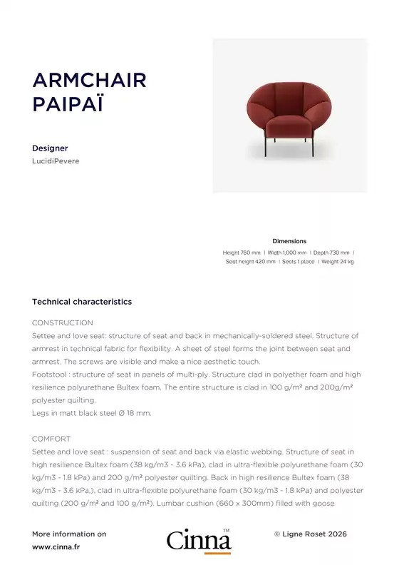 Catalogue Cinna | ARMCHAIR PAIPAÏ | 2026-03-31T00:00:00.000Z - 2026-04-12T00:00:00.000Z