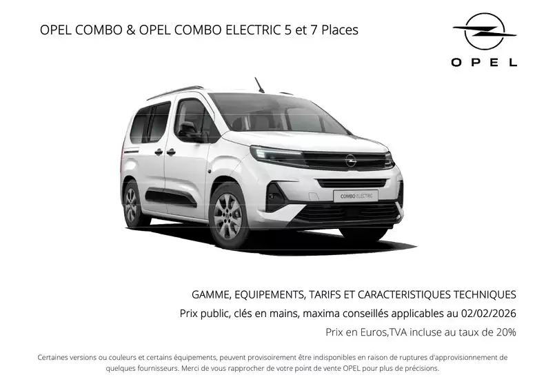 Catalogue Opel à Amiens | TARIF FEVRIER 2026 OPEL COMBO OPEL COMBO ELECTRIC | 2026-03-31T00:00:00.000Z - 2026-04-30T00:00:00.000Z