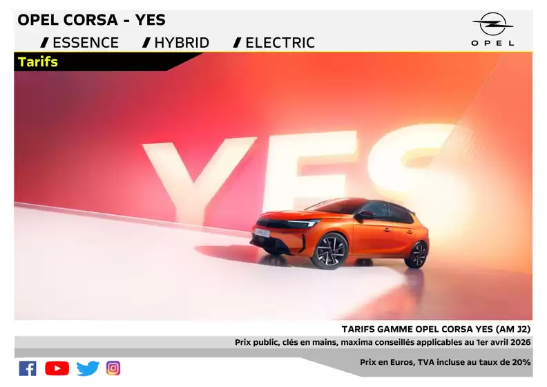 Catalogue Opel | Tarifs Corsa YES AMJ2 applicables au 1er avril 2026 Vdef | 2026-04-01T00:00:00.000Z - 2026-04-30T00:00:00.000Z