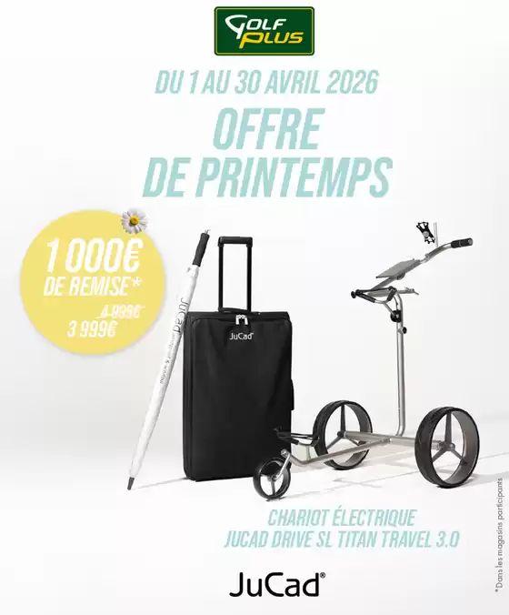 Catalogue Golf Plus à Reims | OFFRE CHARIOT DRIVE SL TITAN TRAVEL 3.0 ACCESSOIRES OFFERTS. | 2026-04-01T00:00:00.000Z - 2026-04-30T00:00:00.000Z