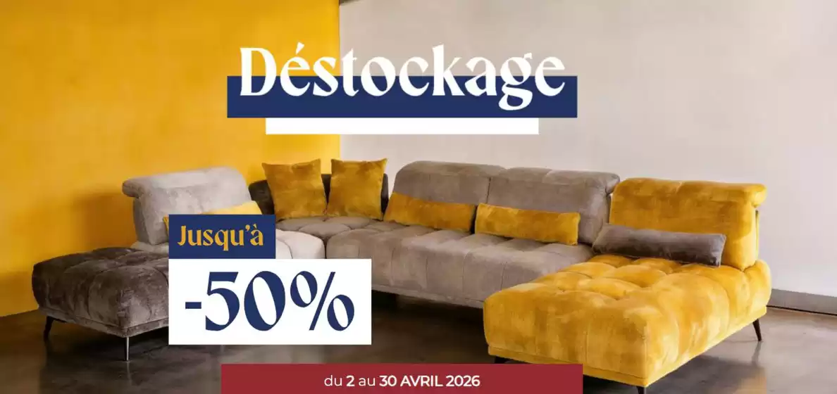 Catalogue Tousalon à Les Ulis | Opération Déstockage Tousalon jusqu'à -50% sur les canapés sélectionnés | 2026-04-03T00:00:00.000Z - 2026-04-30T00:00:00.000Z