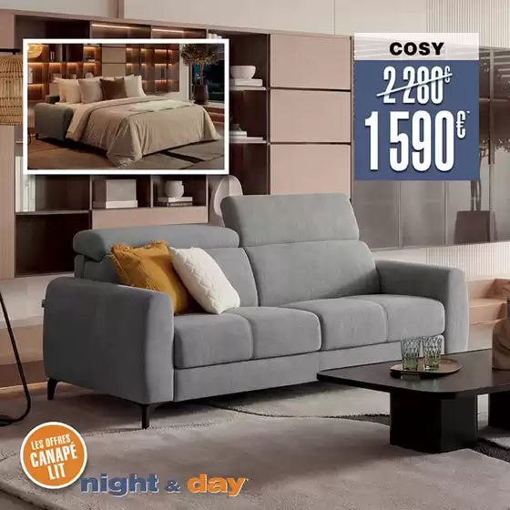 Catalogue Home Salons à | Nuit et jour. Profitez de nos offres de canapés-lit en promotion. | 2026-04-07T00:00:00.000Z - 2026-04-30T00:00:00.000Z