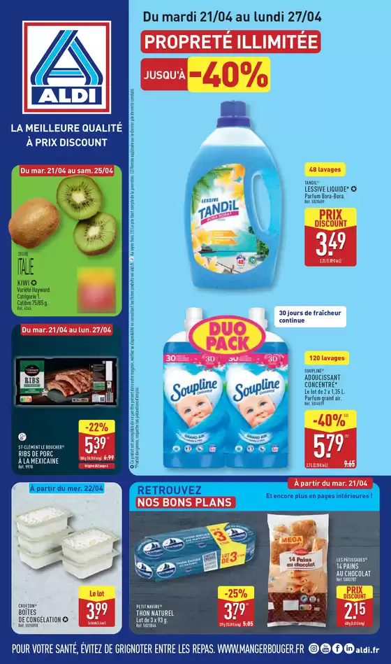 Catalogue Aldi | PROPRETÉ ILLIMITÉE JUSQU'À -40% | 2026-04-21T00:00:00.000Z - 2026-04-27T00:00:00.000Z