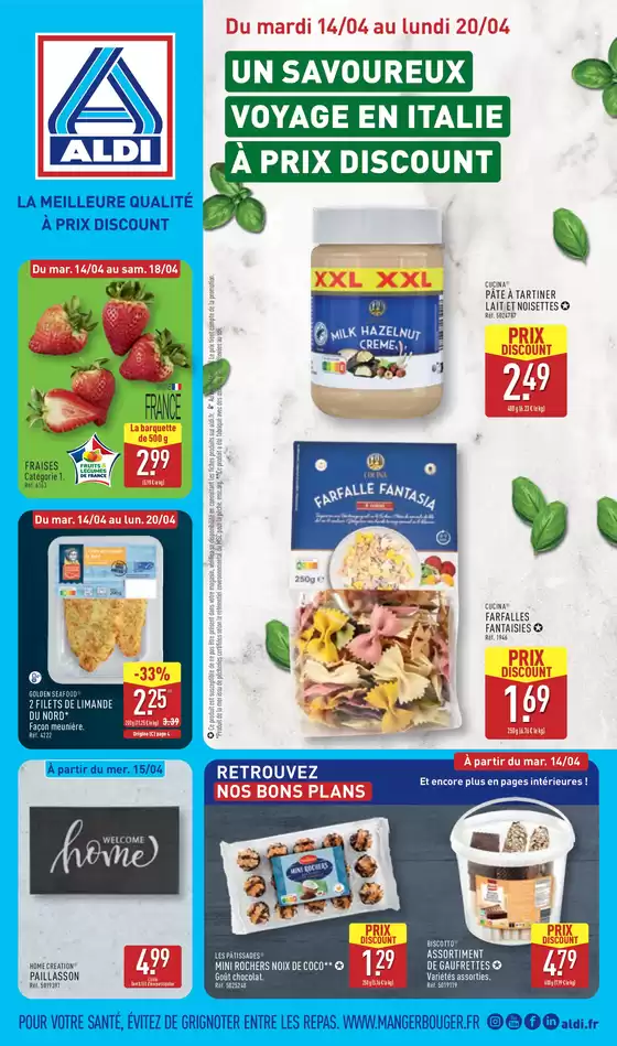 Catalogue Aldi à Tourville-la-Rivière | UN SAVOUREUX VOYAGE EN ITALIE À PRIX DISCOUNT | 2026-04-14T00:00:00.000Z - 2026-04-20T00:00:00.000Z