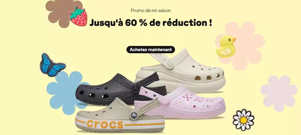 Catalogue Crocs | Promo de mi-saison : jusqu'à 60 % de réduction ! | 2026-04-20T00:00:00.000Z - 2026-05-10T00:00:00.000Z