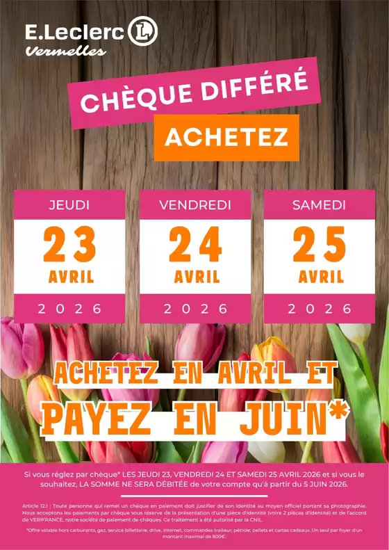 Catalogue E.Leclerc à Oz | OPERATION CHEQUE DIFFERE | 2026-04-23T00:00:00.000Z - 2026-04-25T00:00:00.000Z