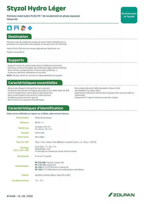 Catalogue Zolpan | Styzol Hydro L25C325A9ger fiche technique | 2026-04-22T00:00:00.000Z - 2026-05-22T00:00:00.000Z