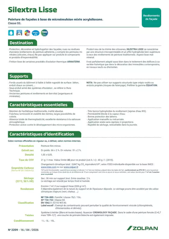 Catalogue Zolpan | Silextra Lisse fiche technique | 2026-04-22T00:00:00.000Z - 2026-05-22T00:00:00.000Z