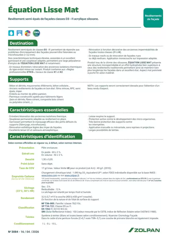 Catalogue Zolpan | 25C32589quation Lisse Mat fiche technique | 2026-04-22T00:00:00.000Z - 2026-05-22T00:00:00.000Z