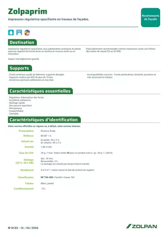 Catalogue Zolpan | Zolpaprim fiche technique | 2026-04-22T00:00:00.000Z - 2026-05-22T00:00:00.000Z