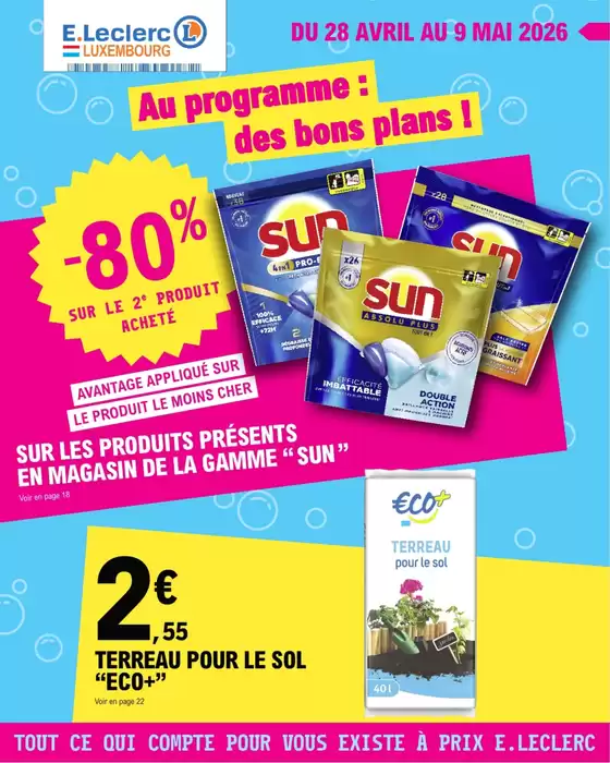 Catalogue E.Leclerc | Au programe : des bons plans ! | 2026-04-28T00:00:00.000Z - 2026-05-09T00:00:00.000Z