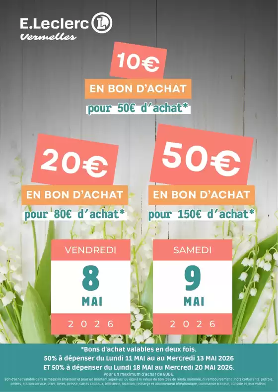 Catalogue E.Leclerc à Carentan | OPERATION BON DACHAT PAR PALIER | 2026-05-08T00:00:00.000Z - 2026-05-20T00:00:00.000Z