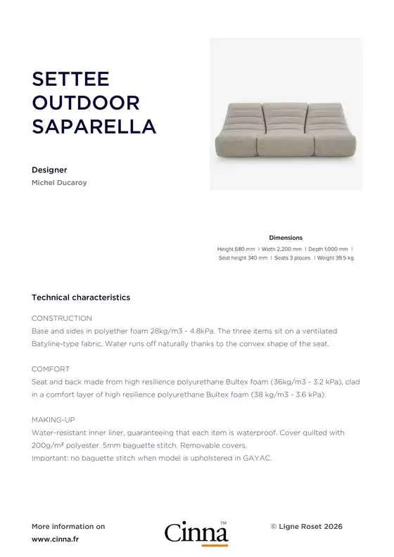 Catalogue Cinna | SETTEE OUTDOOR SAPARELLA | 2026-05-14T00:00:00.000Z - 2026-05-31T00:00:00.000Z