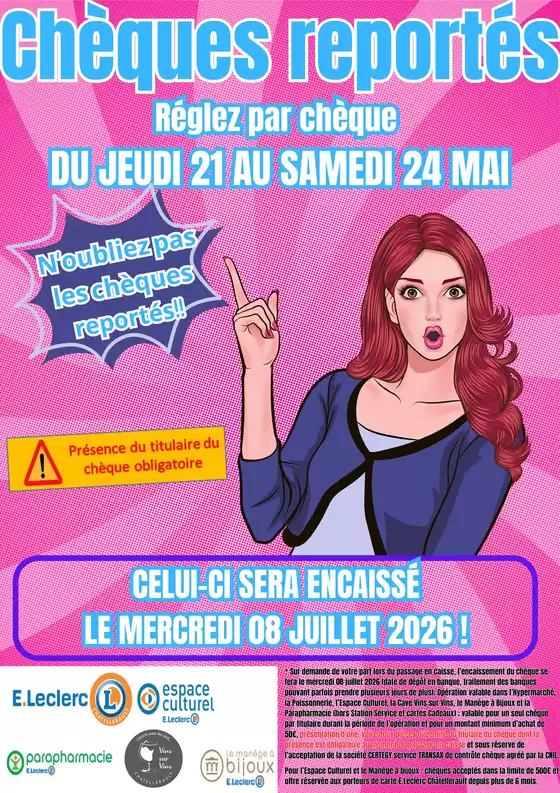 Catalogue E.Leclerc | OPERATION CHEQUE REPORTE 05 2026 | 2026-05-21T00:00:00.000Z - 2026-05-24T00:00:00.000Z