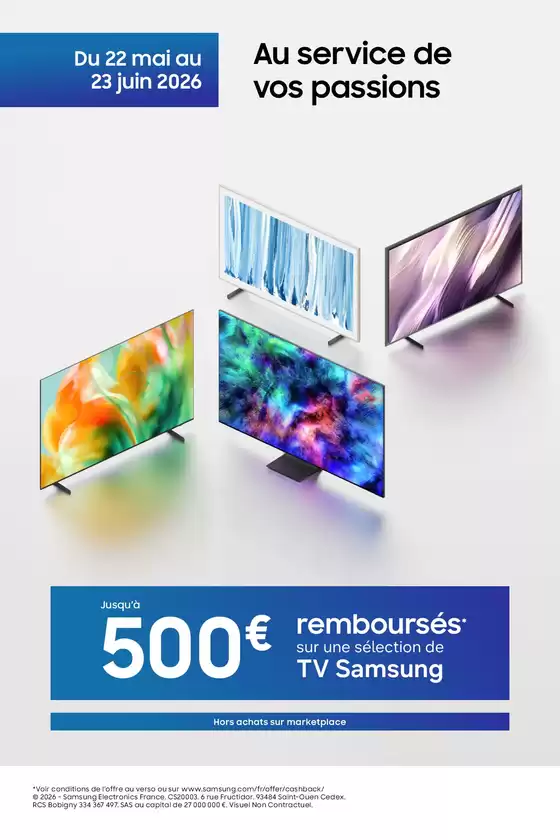 Catalogue Group Digital | Jusqu’à 500€ remboursés sur une sélection de TV Samsung | 2026-05-22T00:00:00.000Z - 2026-06-23T00:00:00.000Z