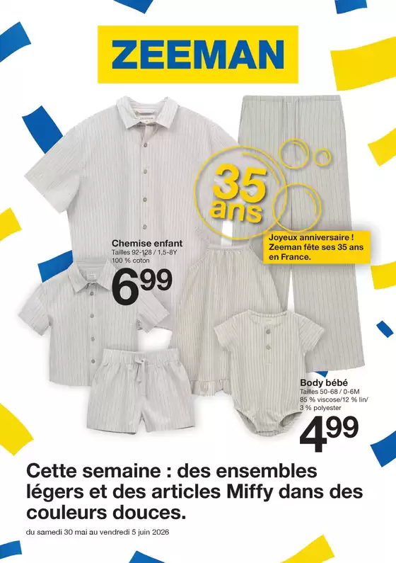 Catalogue Zeeman à Grenoble | Cette semaine : des ensembles légers et des articles Miffy dans des couleurs douces. | 2026-06-01T00:00:00.000Z - 2026-06-05T00:00:00.000Z