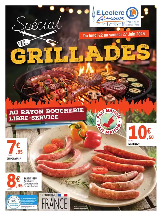 Catalogue E.Leclerc à Laruscade | GRILLADES | 2026-06-22T00:00:00.000Z - 2026-06-27T00:00:00.000Z