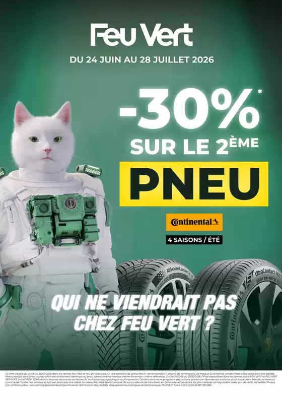 Catalogue Feu Vert à Afa | -30% sur le 2ème PNEU | 2026-06-24T00:00:00.000Z - 2026-07-28T00:00:00.000Z