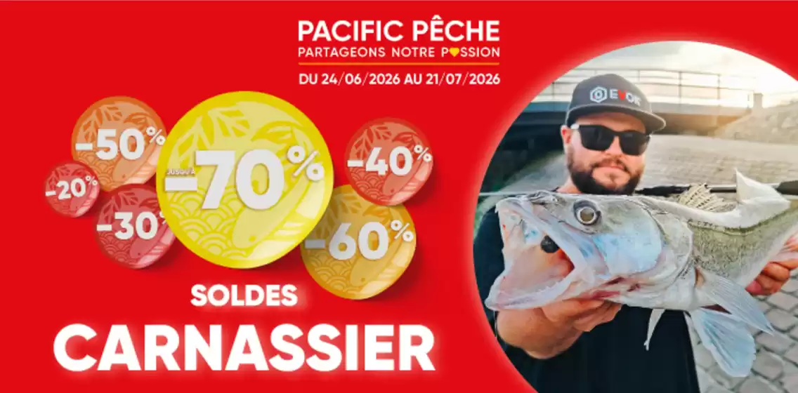 Catalogue Pacific Pêche | Soldes été 2026 : jusqu’à -70 % sur le matériel de pêche mer, carpe, carnassier, coup et plus encore ! | 2026-06-25T00:00:00.000Z - 2026-07-21T00:00:00.000Z
