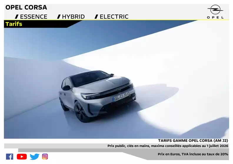 Catalogue Opel | Tarifs Nouvelle Corsa AMJ2 applicables au 1er juillet 2026 | 2026-07-02T00:00:00.000Z - 2026-12-31T00:00:00.000Z