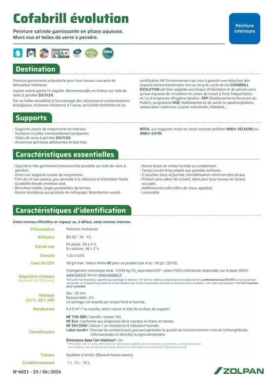 Catalogue Zolpan | Cofabrill 25C32589volution fiche technique | 2026-07-07T00:00:00.000Z - 2026-07-31T00:00:00.000Z