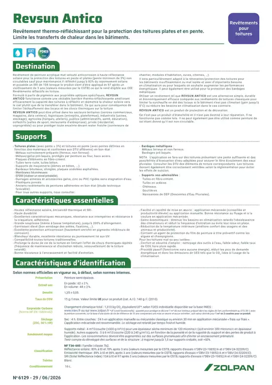 Catalogue Zolpan | Revsun Antico fiche technique | 2026-07-07T00:00:00.000Z - 2026-07-31T00:00:00.000Z