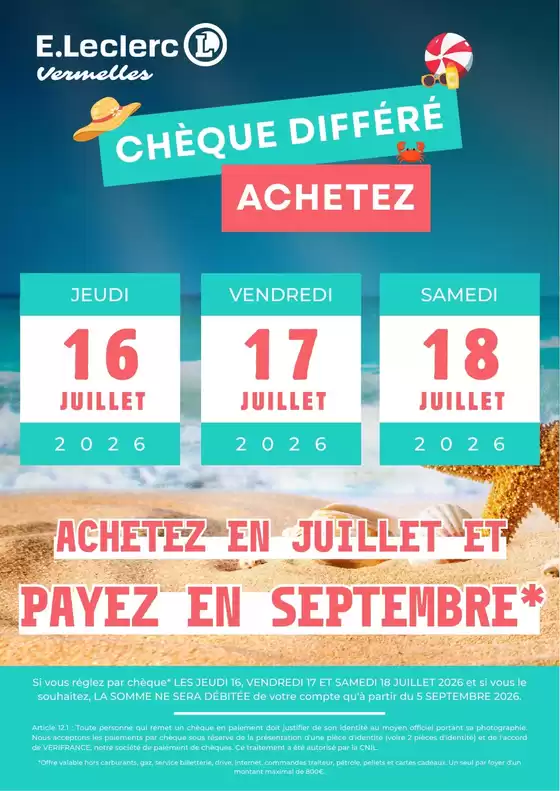 Catalogue E.Leclerc à Morizès | OPERATION CHEQUE DIFFERE | 2026-07-16T00:00:00.000Z - 2026-07-18T00:00:00.000Z