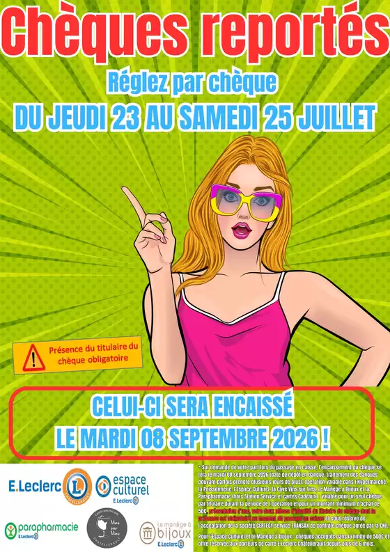 Catalogue E.Leclerc | OPERATION CHEQUE REPORTE 07 2026 | 2026-07-23T00:00:00.000Z - 2026-07-25T00:00:00.000Z