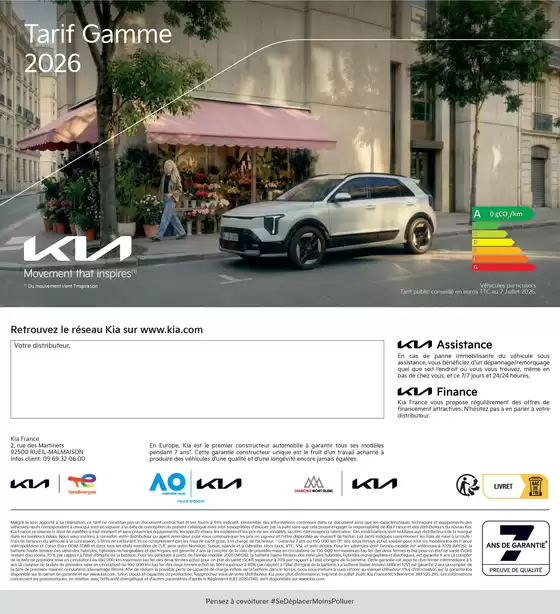 Catalogue KIA à Arbonne | Kia France Tarif gamme juillet 2026 | 2026-07-28T00:00:00.000Z - 2026-12-31T00:00:00.000Z
