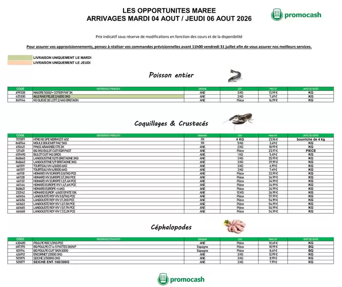 Catalogue Promocash | Offre marée | 2026-07-31T00:00:00.000Z - 2026-08-06T00:00:00.000Z