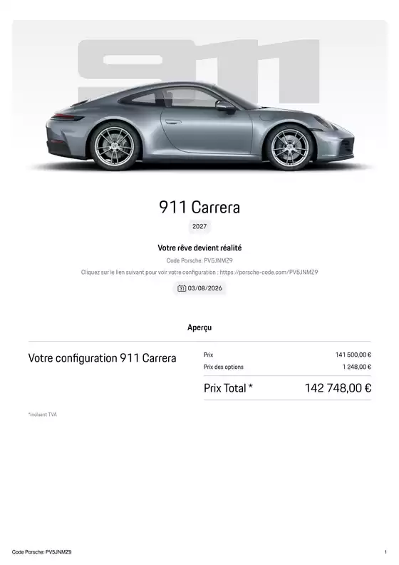 Catalogue Porsche | 911 Carrera | 2026-08-03T00:00:00.000Z - 2026-09-30T00:00:00.000Z