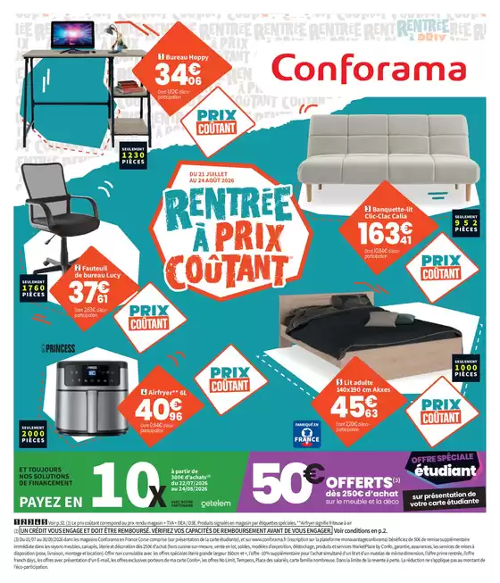 Catalogue Conforama | Rentrée à prix coûtant | 2026-08-04T00:00:00.000Z - 2026-08-24T00:00:00.000Z
