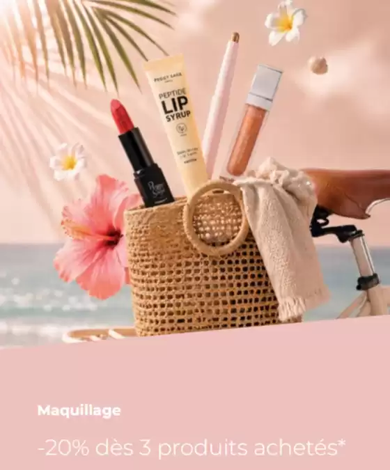 Catalogue Peggy Sage | Maquillage : - 20 % dès 3 produits | 2026-08-10T00:00:00.000Z - 2026-08-31T00:00:00.000Z