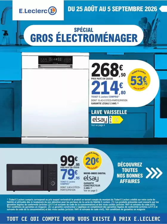 Catalogue E.Leclerc à Guitry | SÉLECTION GROS ELECTROMÉNAGERS | 2026-08-25T00:00:00.000Z - 2026-09-05T00:00:00.000Z