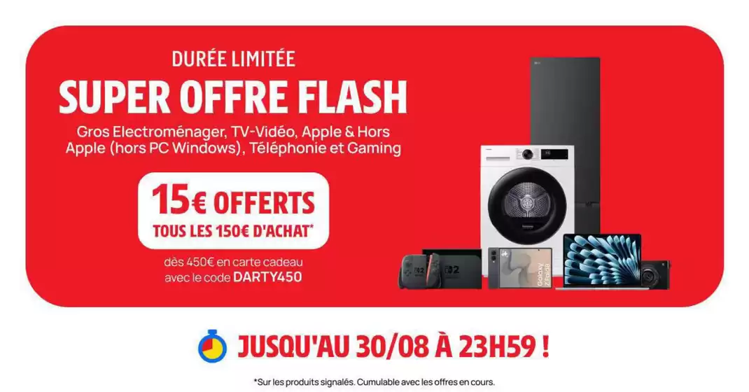 Catalogue Darty à Peaugres | Super Offre Flash | 2026-08-28T00:00:00.000Z - 2026-08-30T00:00:00.000Z