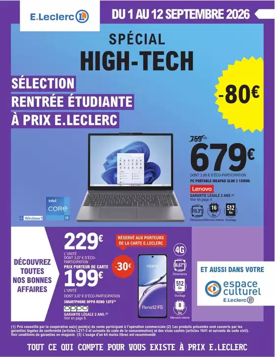 Catalogue E.Leclerc | HIGH-TECH RENTREE DES ETUDIANTS | 2026-09-01T00:00:00.000Z - 2026-09-12T00:00:00.000Z
