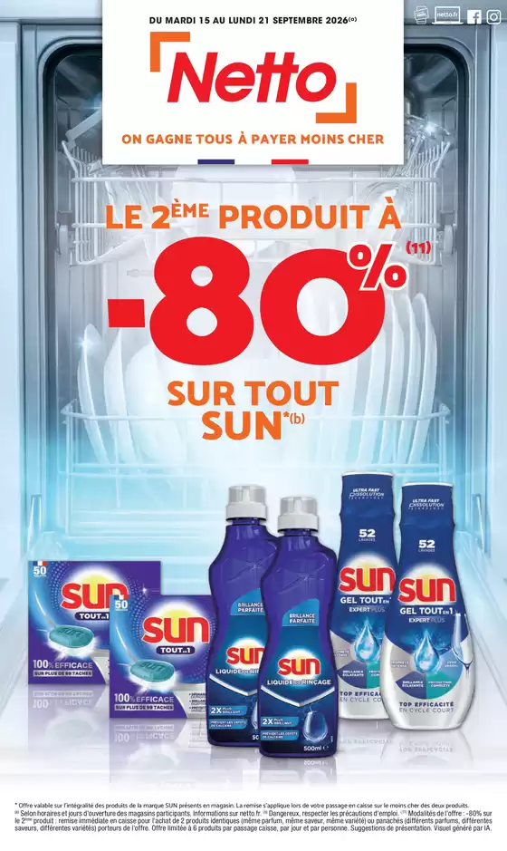 Catalogue Netto à Vercel-Villedieu-le-Camp | -80 sur tous SUN | 2026-09-08T00:00:00.000Z - 2026-09-21T00:00:00.000Z