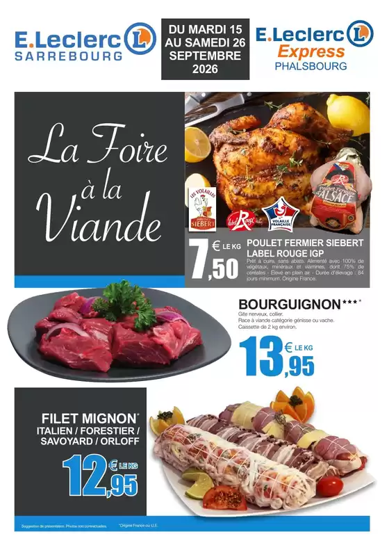 Catalogue E.Leclerc à La Boulaye | Foire à la viande septembre | 2026-09-15T00:00:00.000Z - 2026-09-26T00:00:00.000Z