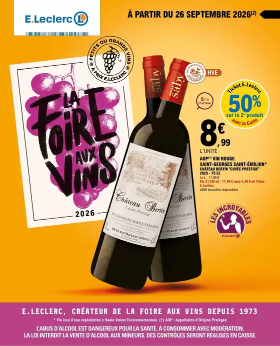 Catalogue E.Leclerc | FOIRE AUX VINS - MIXTE | 2026-09-15T00:00:00.000Z - 2026-09-26T00:00:00.000Z