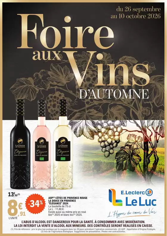 Catalogue E.Leclerc à Saint-Laurent-du-Var | FOIRE AUX VINS DAUTOMNE 2026 | 2026-09-26T00:00:00.000Z - 2026-10-10T00:00:00.000Z