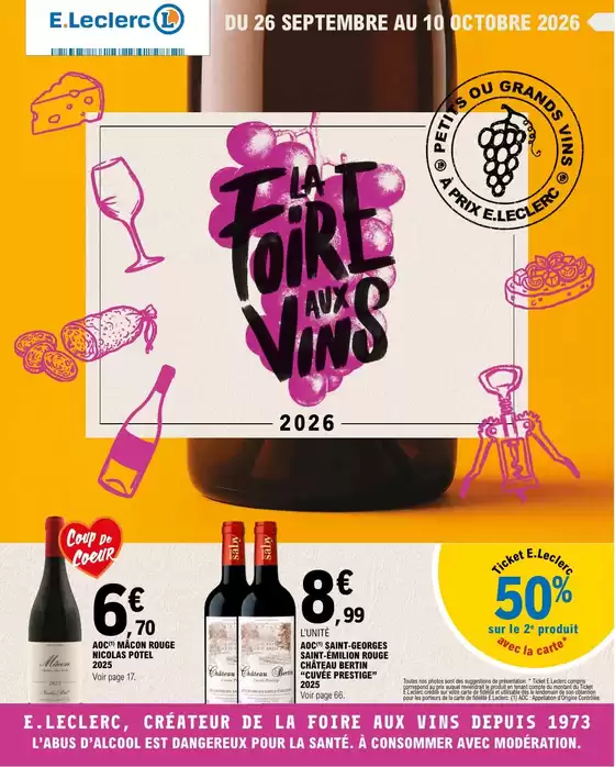 Catalogue E.Leclerc à Genouilly (Cher) | FOIRE AUX VINS - MIXTE | 2026-09-26T00:00:00.000Z - 2026-10-10T00:00:00.000Z