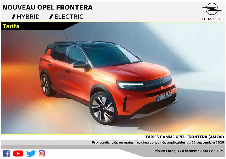 Catalogue Opel à | Tarif Frontera AMD0 applicables au 22 septembre 2026 | 2026-09-23T00:00:00.000Z - 2026-12-31T00:00:00.000Z