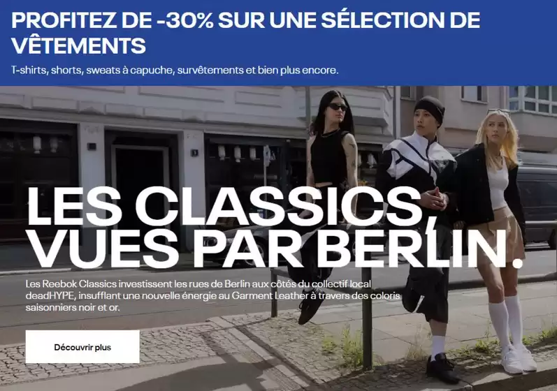 Catalogue Reebok | PROFITEZ DE -30% SUR UNE SÉLECTION DE VÊTEMENTS | 2026-09-25T00:00:00.000Z - 2026-10-11T00:00:00.000Z