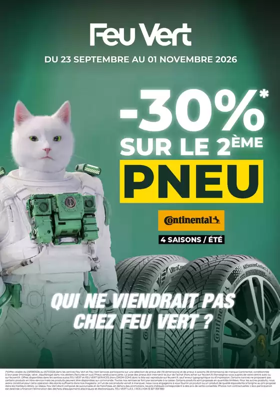 Catalogue Feu Vert | -30% sur le 2ÈME pneu - Continental | 2026-09-23T00:00:00.000Z - 2026-11-01T00:00:00.000Z