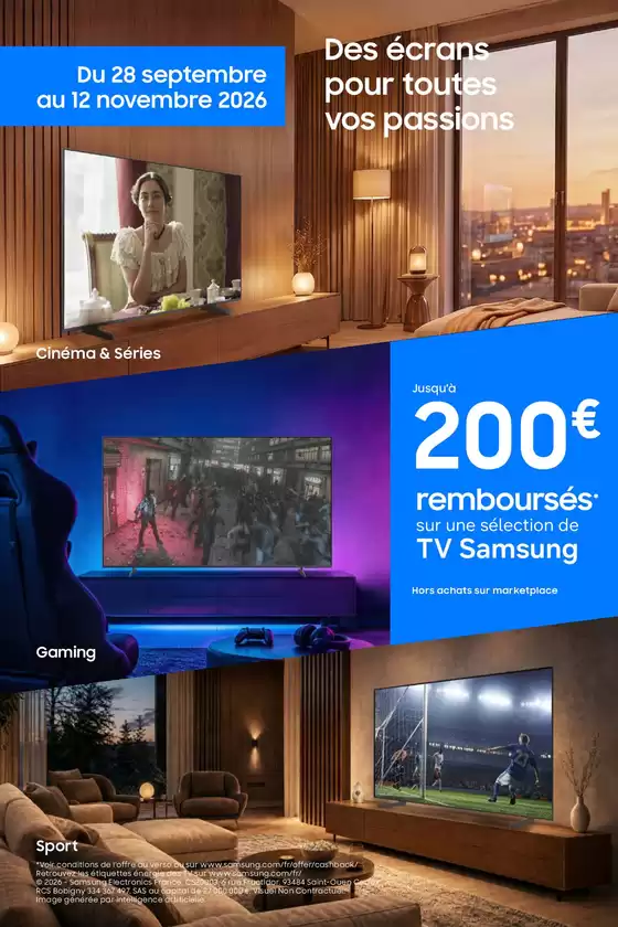 Catalogue MDA à Cauterets | 5000 Modalites promotion Samsung Des ecrans pour toutes vos passions | 2026-09-28T00:00:00.000Z - 2026-11-12T00:00:00.000Z