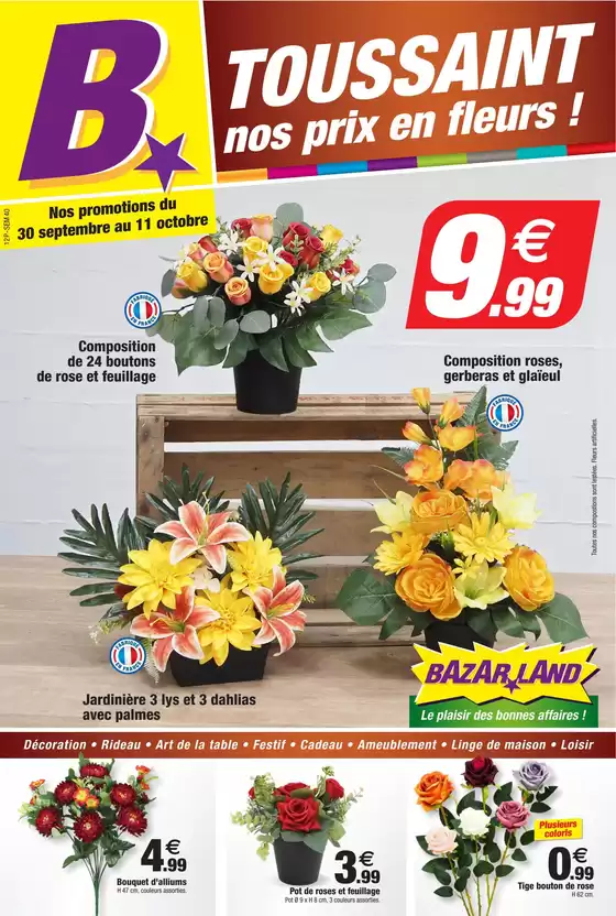 Catalogue Bazarland à Boissy-l'Aillerie | Toussaint nos prix en fleurs ! | 2026-09-30T00:00:00.000Z - 2026-10-11T00:00:00.000Z