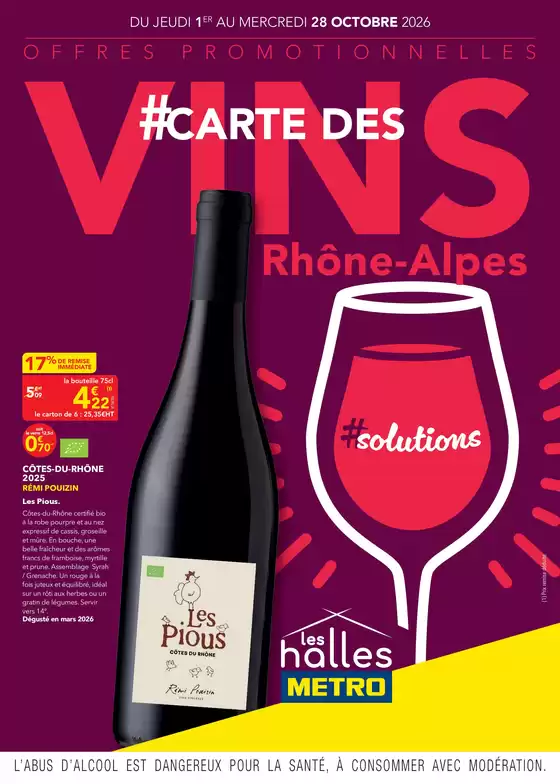 Catalogue Metro à Les Attaques | Carte des vins - Rhône-Alpes | 2026-10-02T00:00:00.000Z - 2026-10-28T00:00:00.000Z